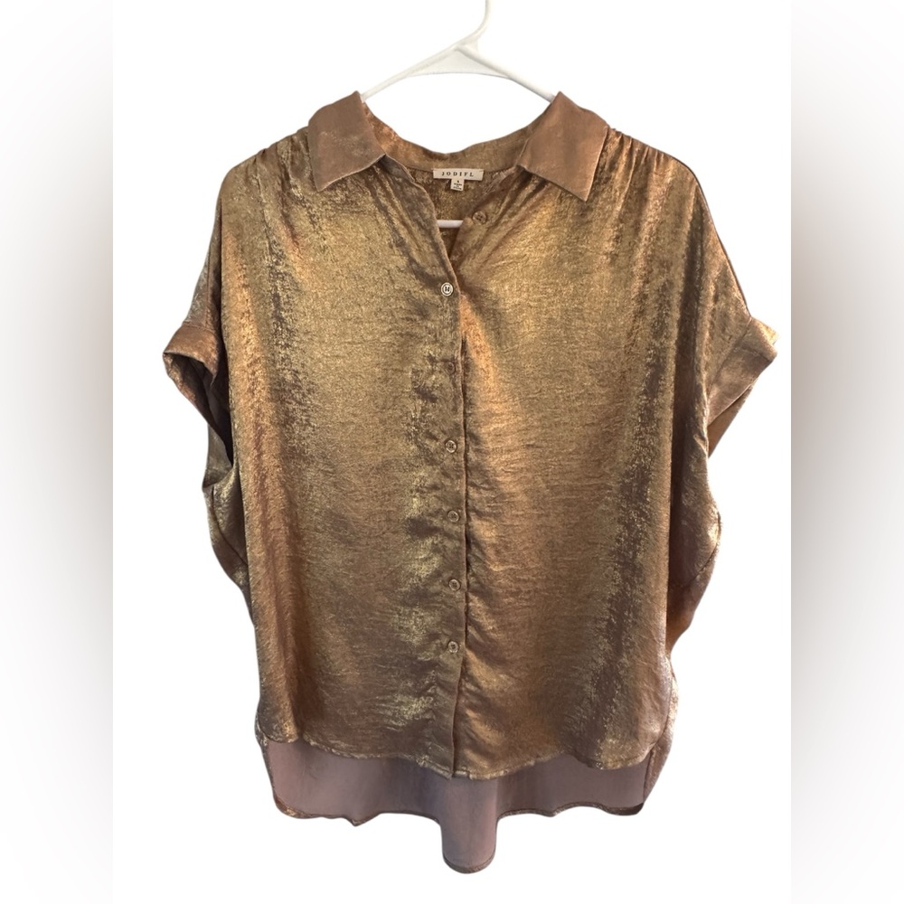 JODIFL Metallic Gold Button Down Shirt